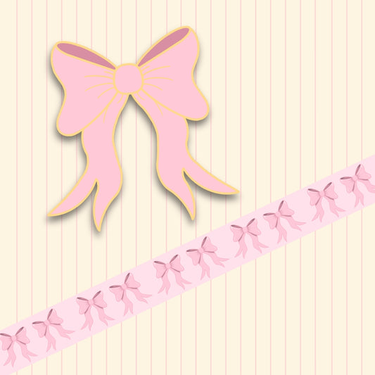 Little Bow Enamel Pin & Washi Tape Bundle | Pink, Lilac & Powder Blue Bow Stationery Set