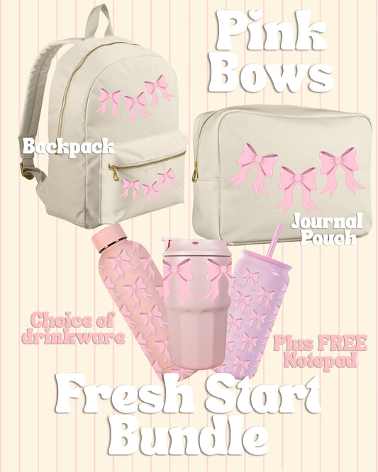 Pink Bow backpack and journal pouch bundle