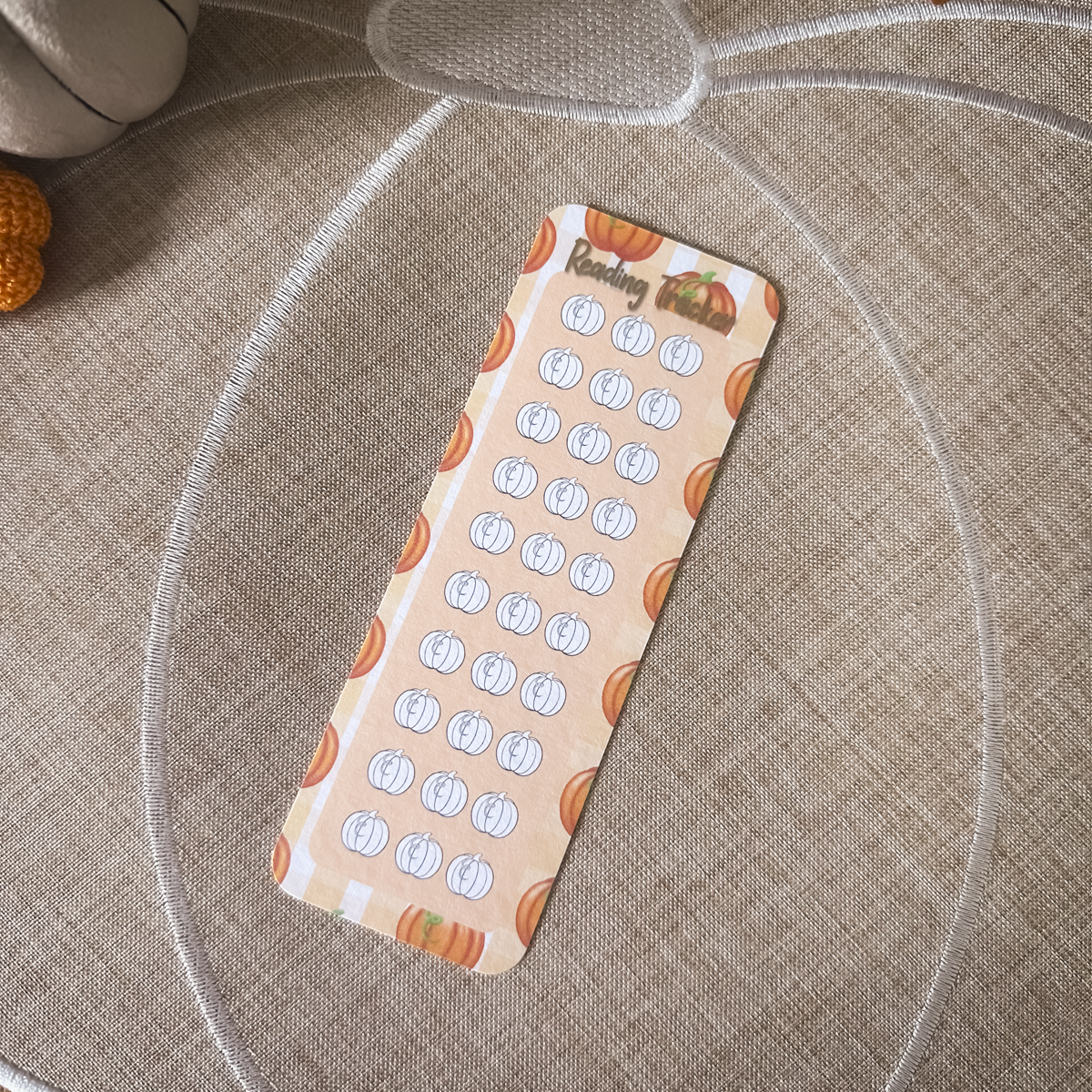 Orange Pumpkin Pattern Reading Tracker Bookmark