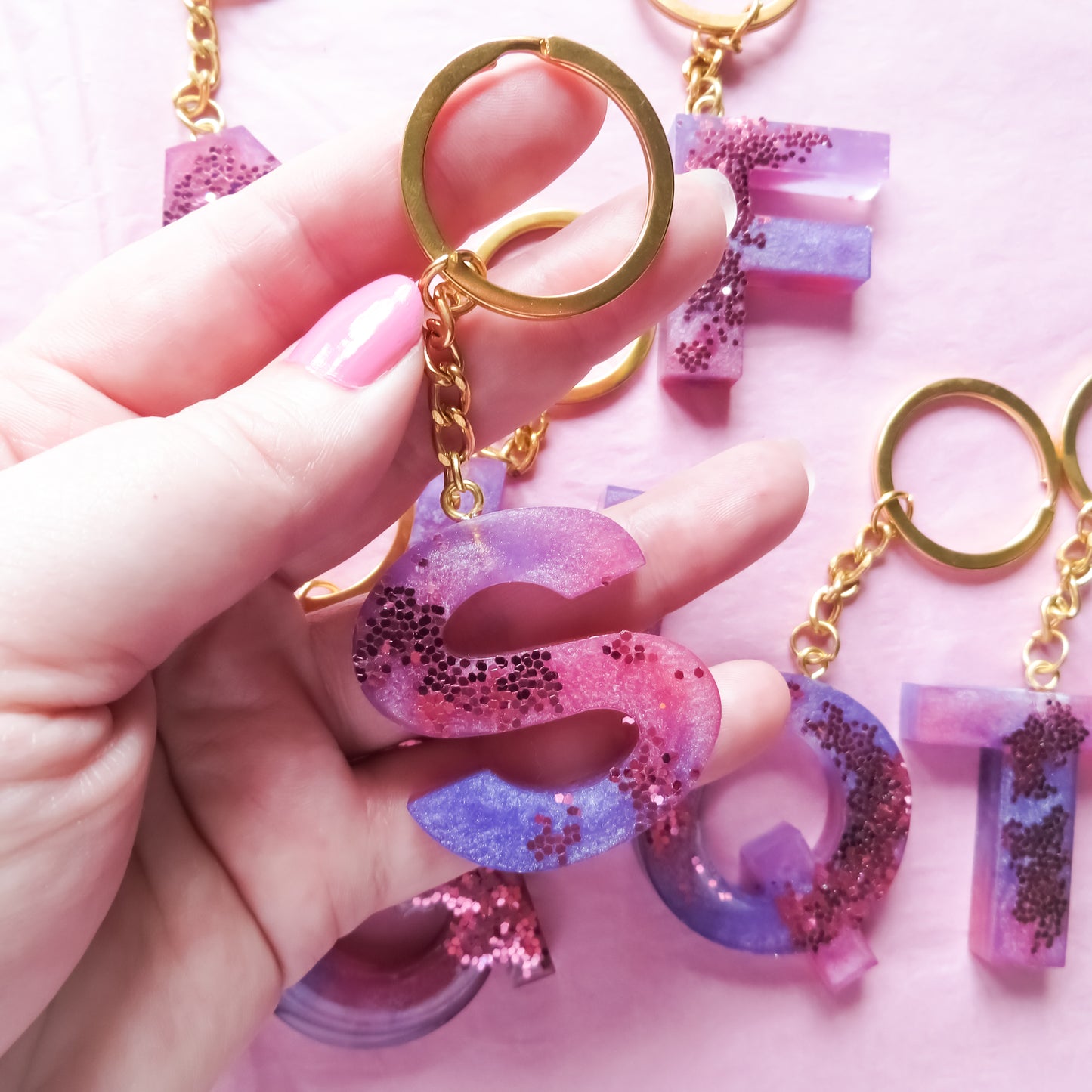 Pink and Purple Alphabet Initial Keyring