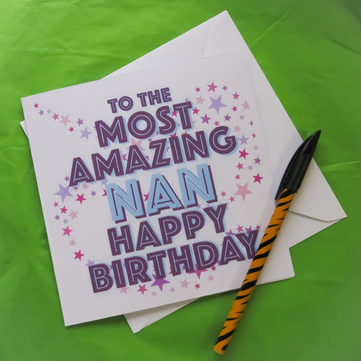 To the most amazing nan happy birthday greeting card with a square envelope front side
