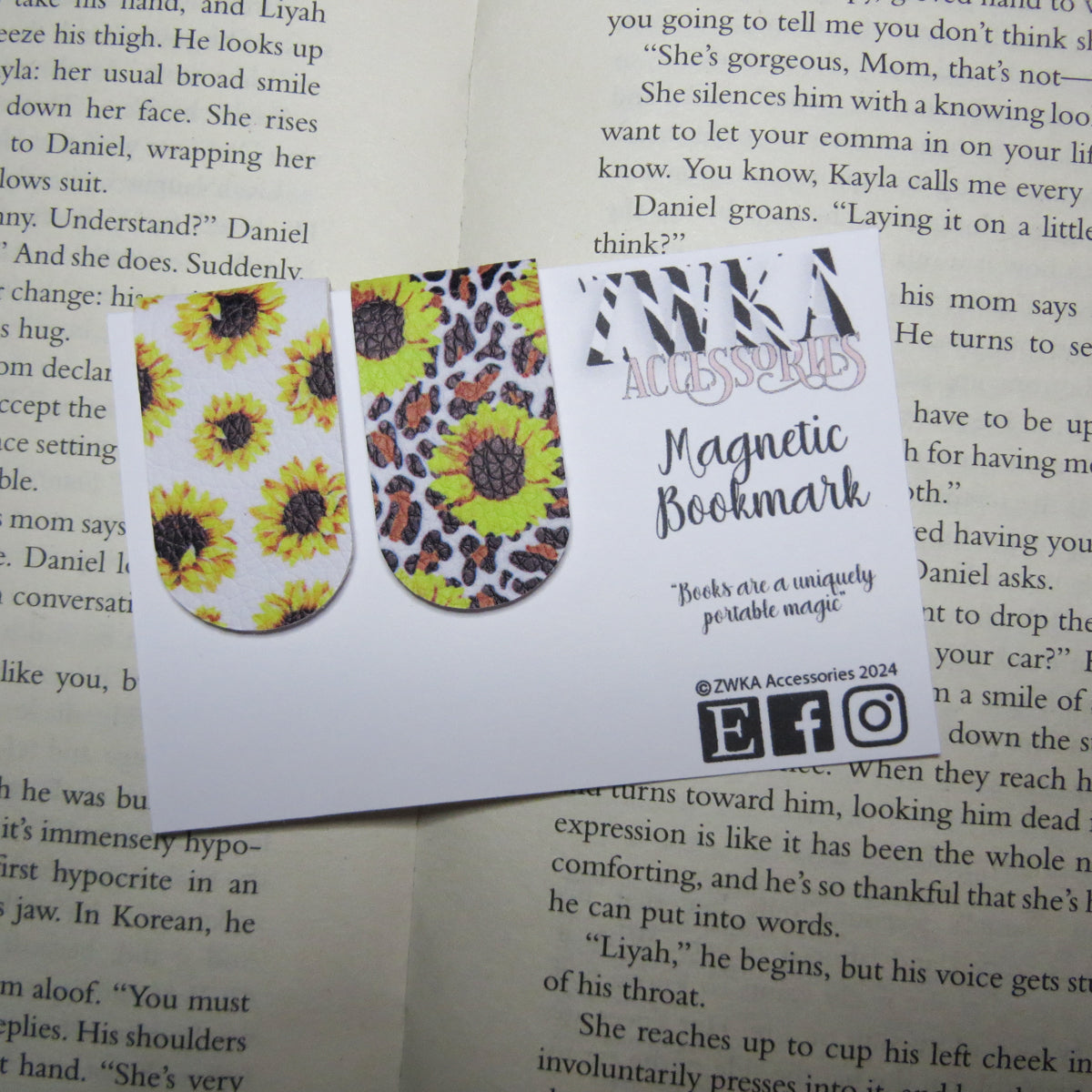 Sunflower and Leopard Print Floral Magnetic Bookmark Set