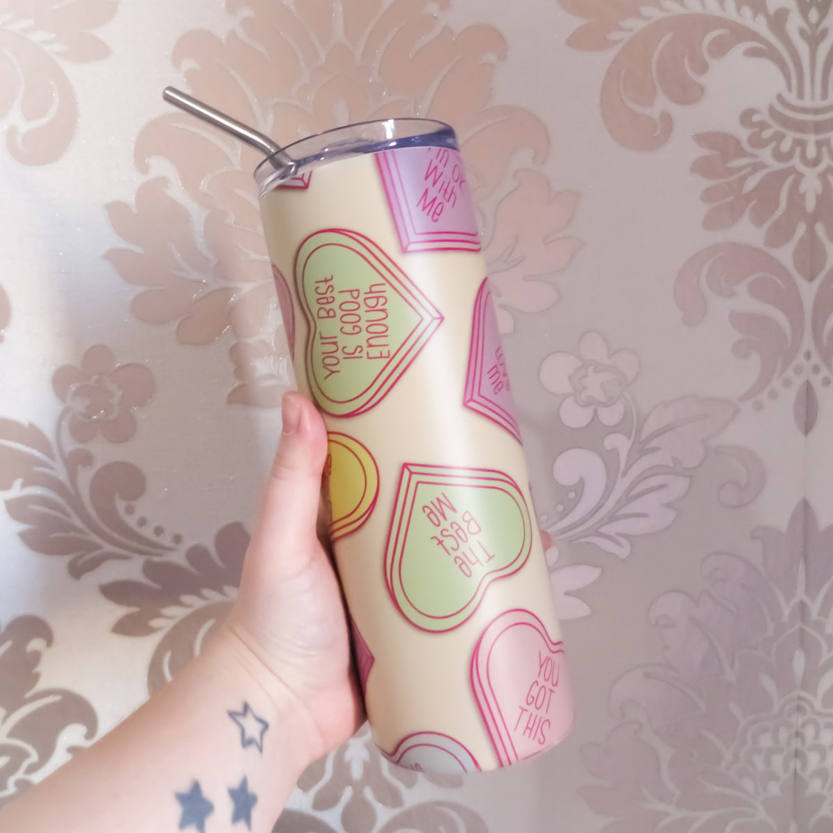 SAMPLE - Beige I Heart Me Skinny Tumbler 20oz