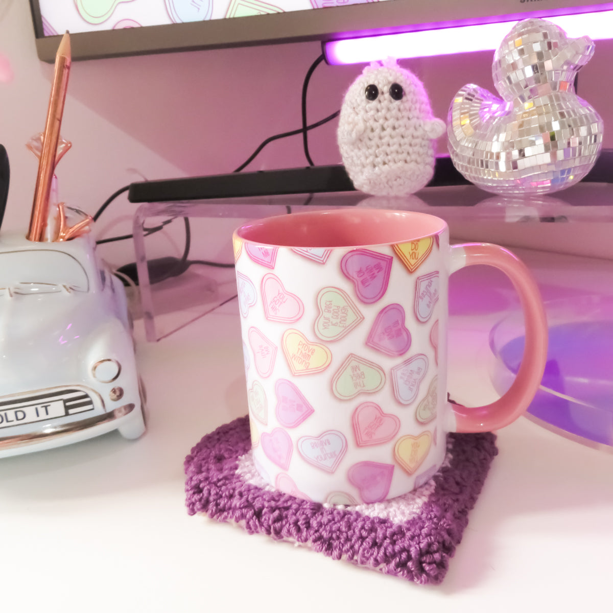 Purple Heart Mug Rug Coaster