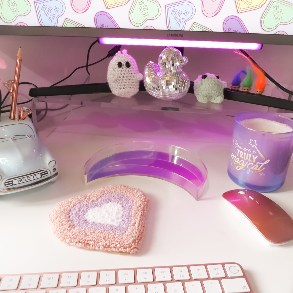 Pastel Pink Heart Mug Rug Coaster