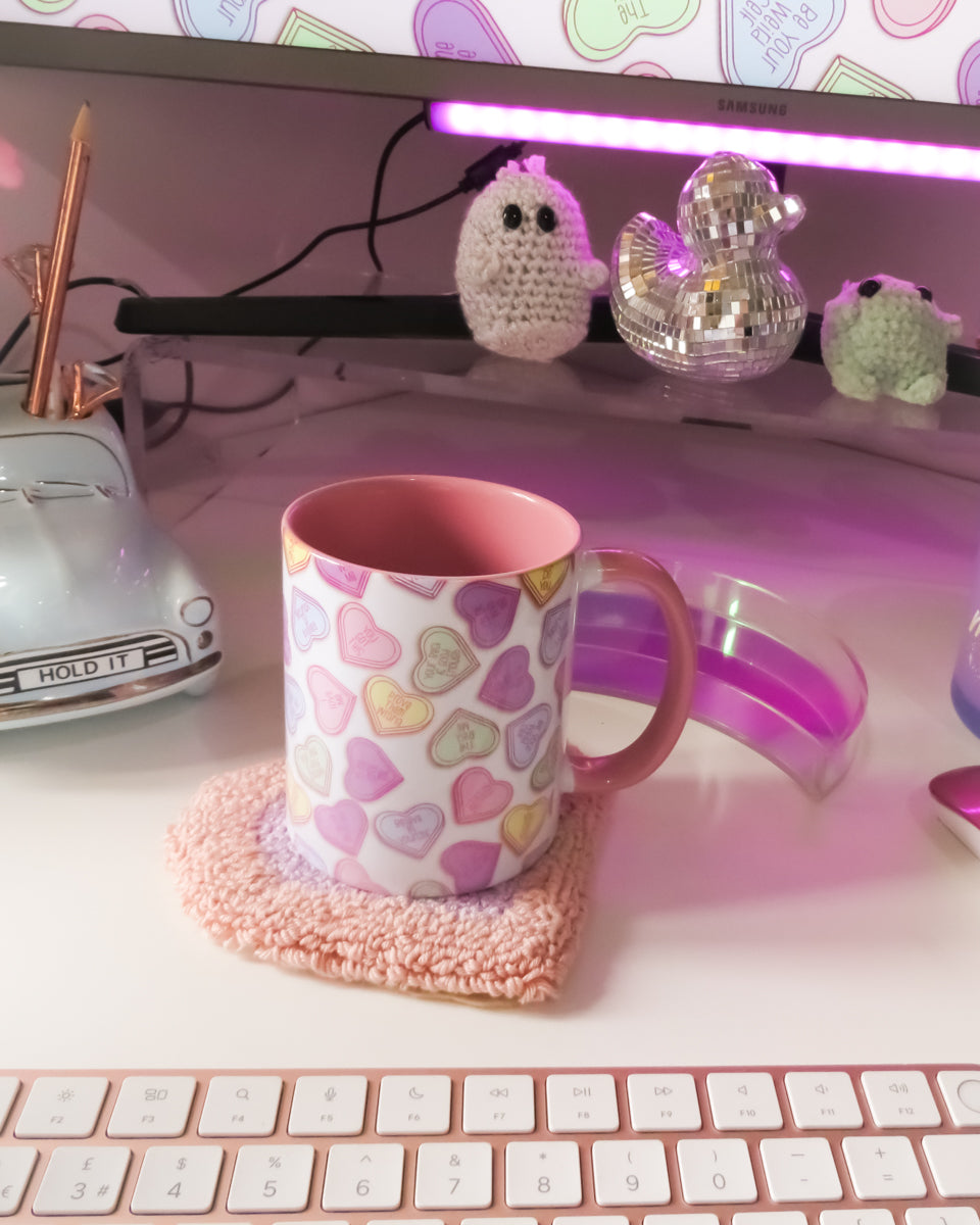 Pastel Pink Heart Mug Rug Coaster
