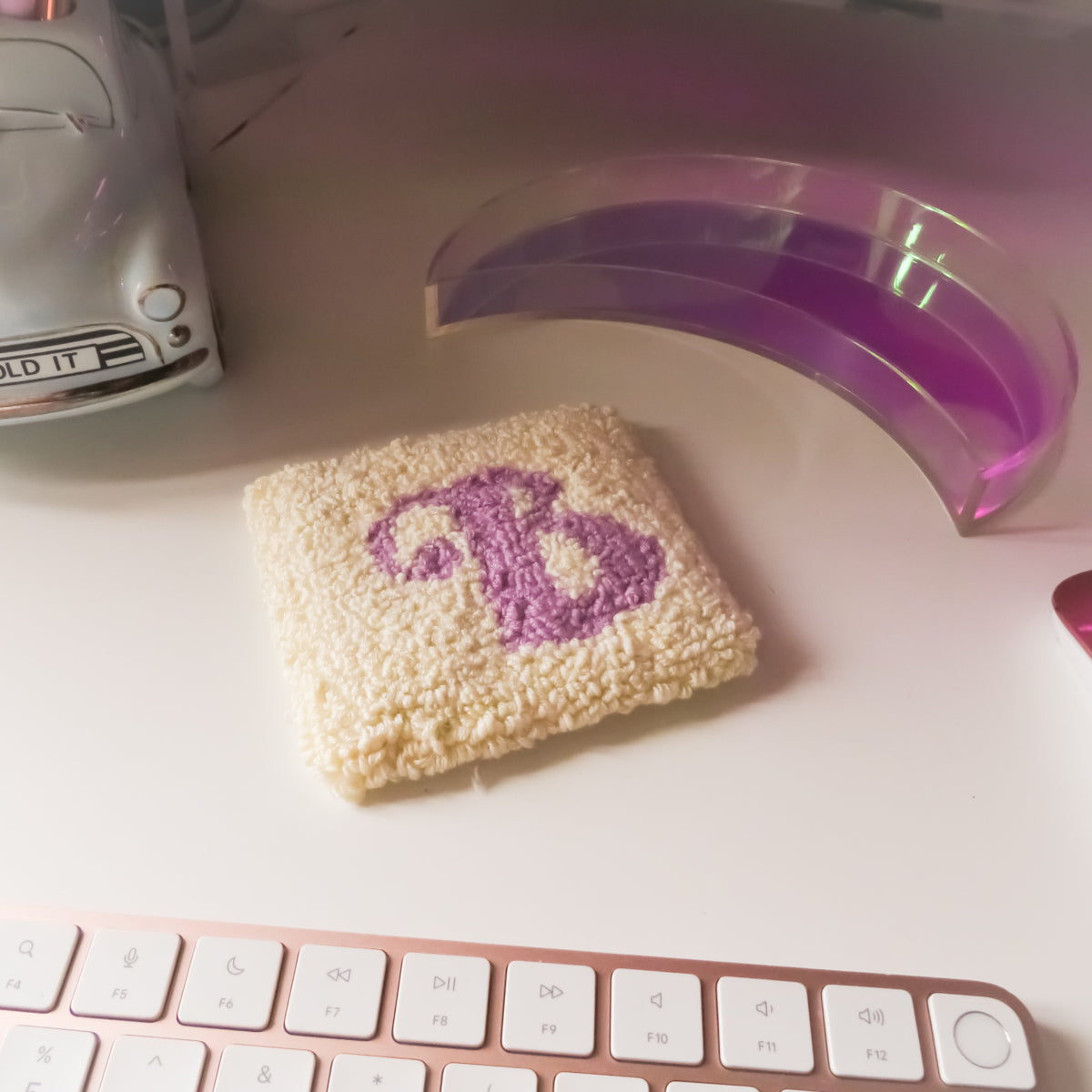 Lilac Initial Cream Square Mug Rug Coaster