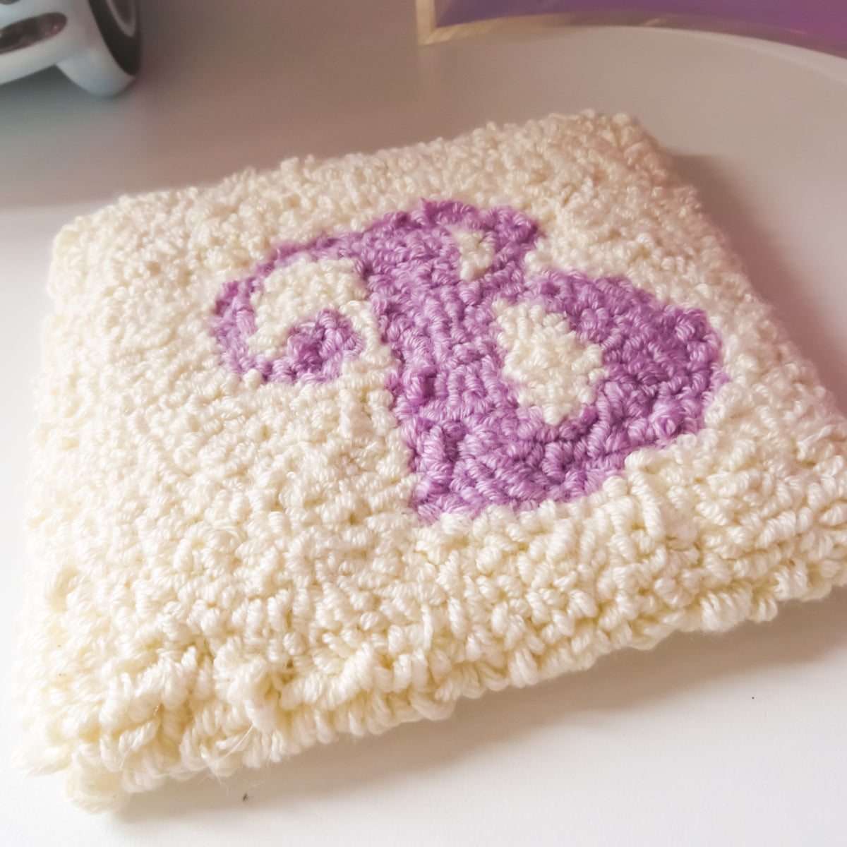 Lilac Initial Cream Square Mug Rug Coaster