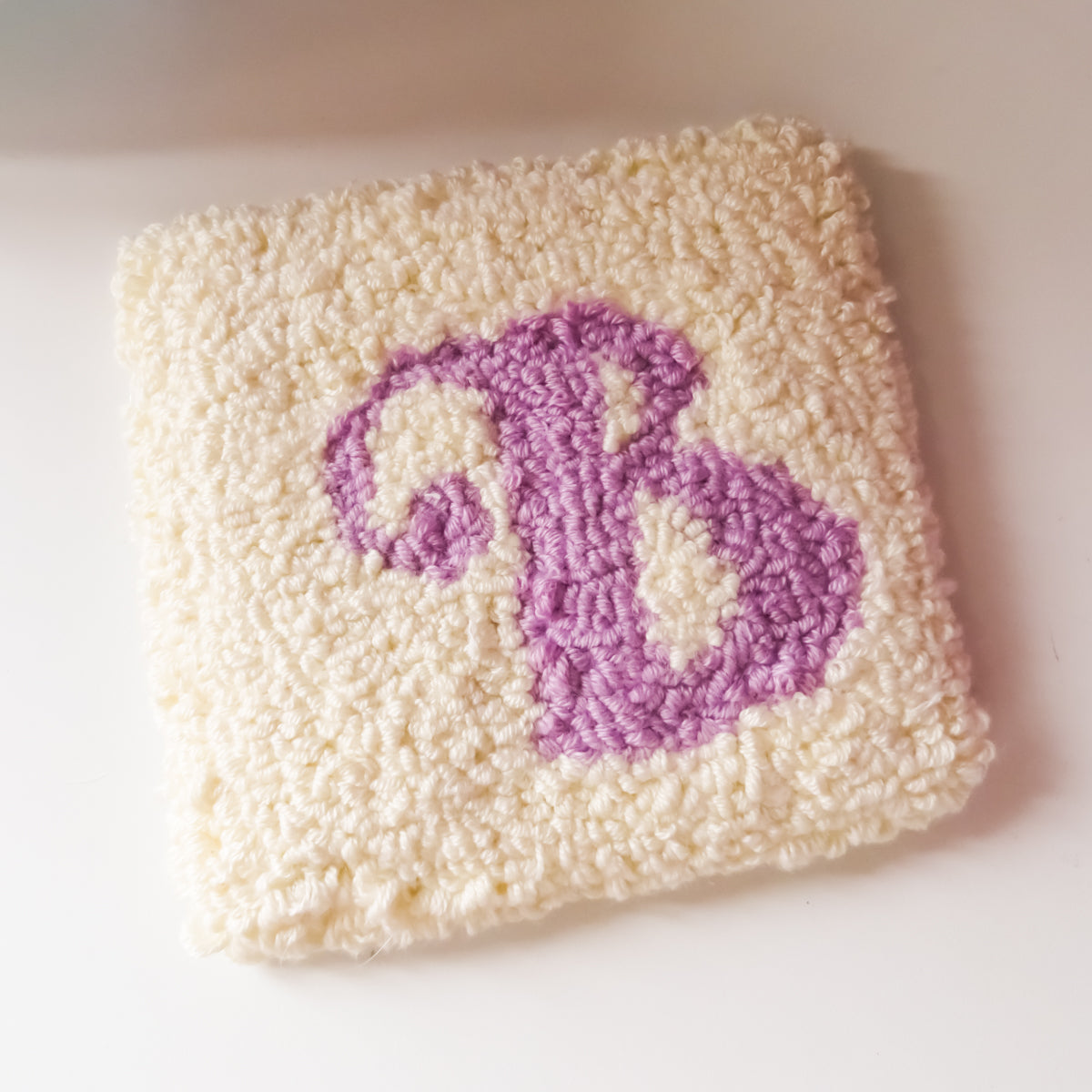 Lilac Initial Cream Square Mug Rug Coaster