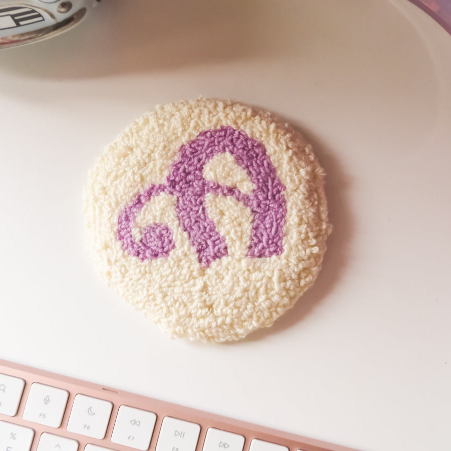 Handmade lilac initial cream mug rug coaster aesthetic desk setup