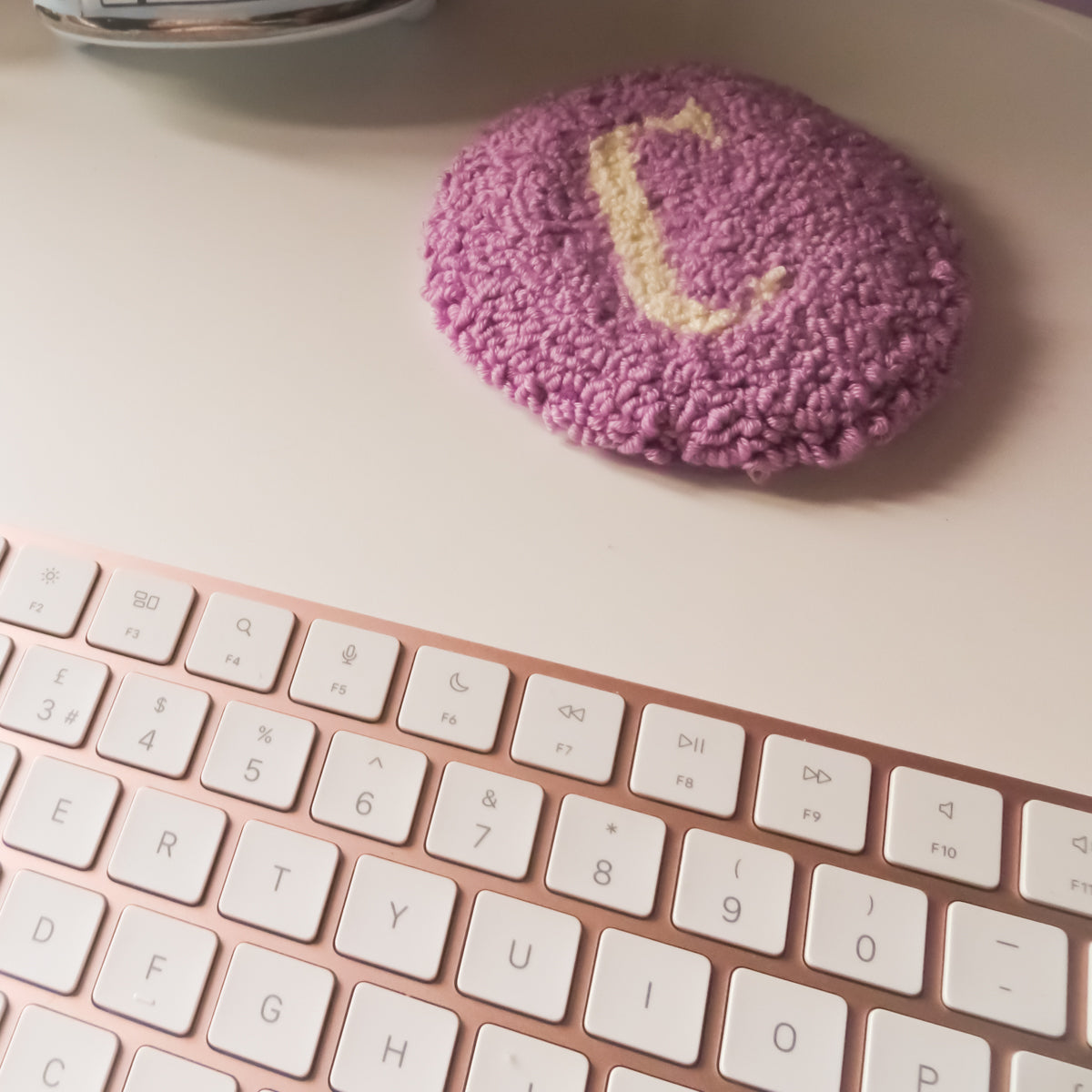 White Initial Lilac Round Mug Rug Coaster