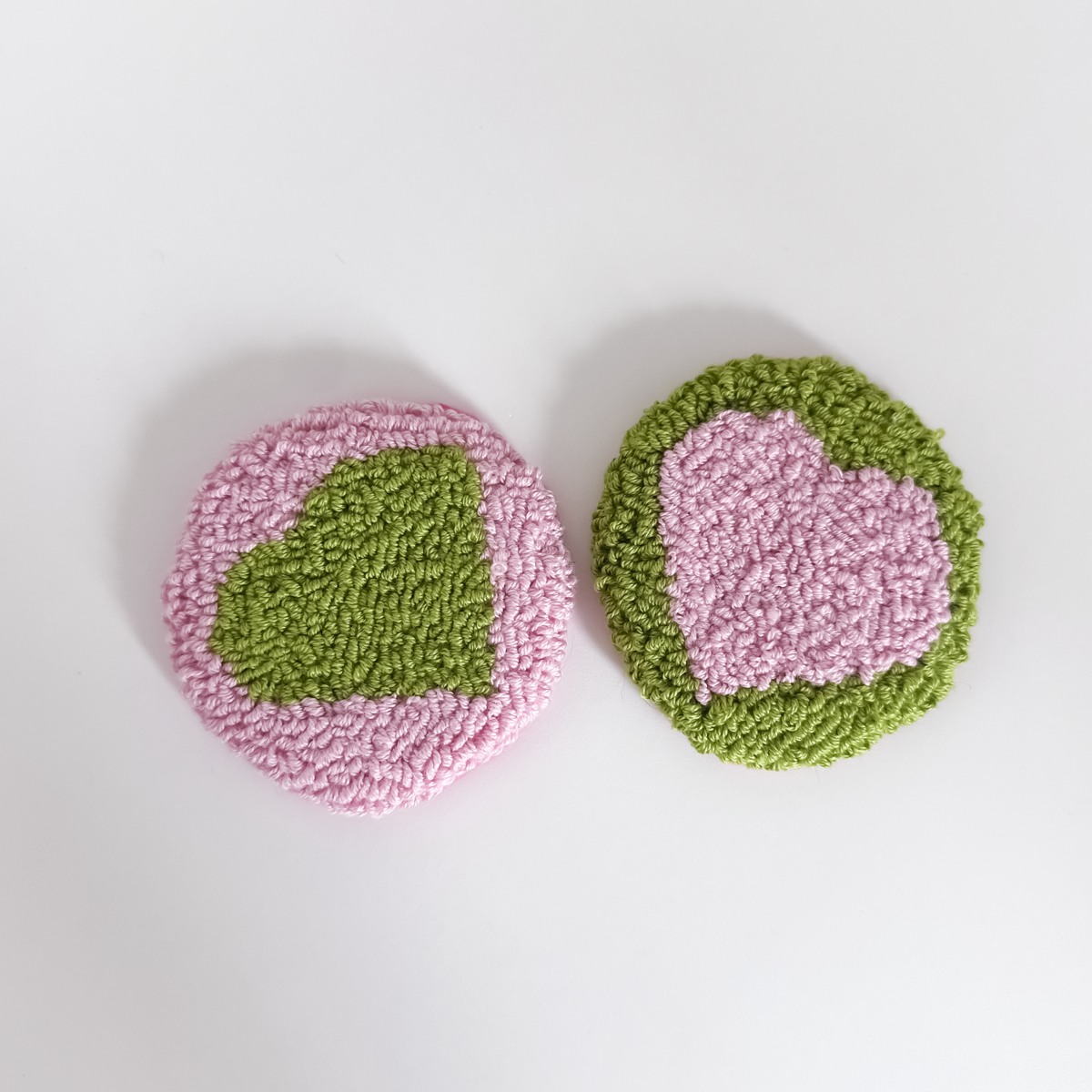 Pink & Green Heart Car Coasters – Set of 2 | Cute Car Cup Holder Accessories