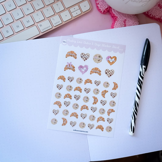 A6 pastry sticker sheet with days of the week and numbers