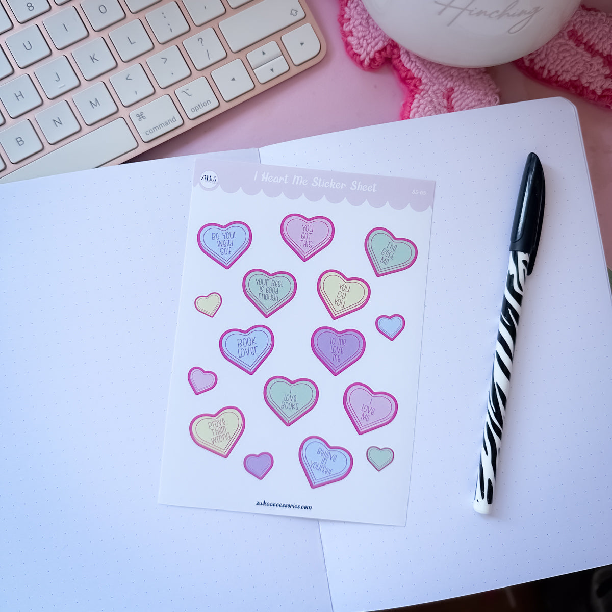 A6 sticker sheet with positive icons for journaling