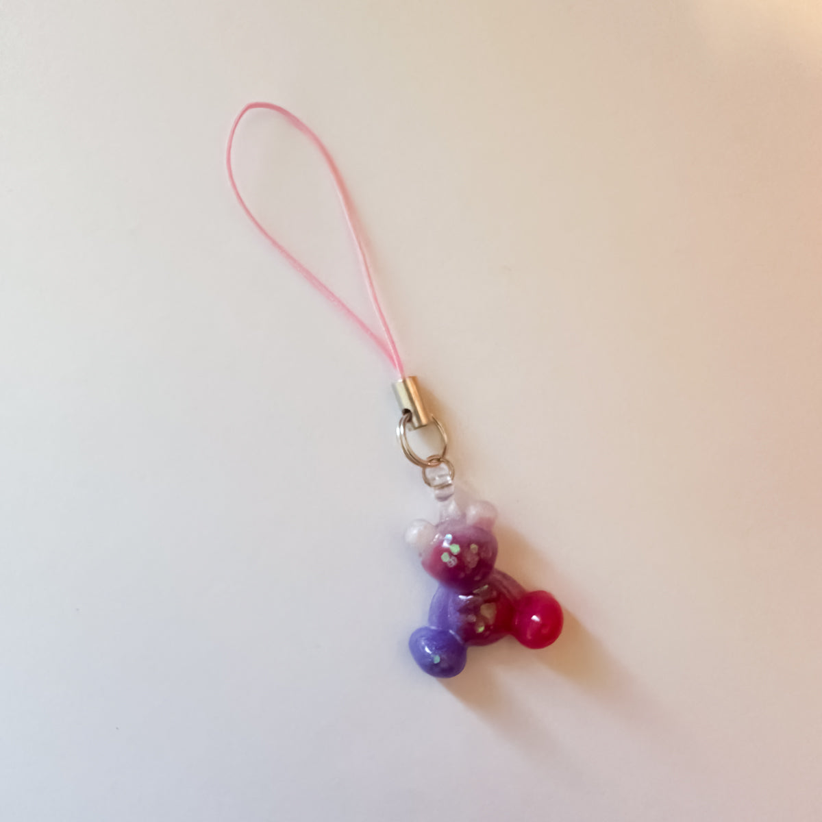 Little Worry Bear Phone Charm on Phone Strap – Pink & Purple Bear Accessory