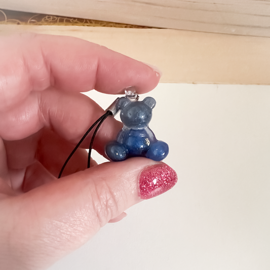 Dark Blue Little Worry Bear Phone Charm | Cute Phone Strap Accessory
