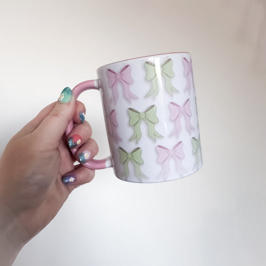 SECONDS - Green & Pink Bow Desk Ritual Bundle | Pink Mug & Bow Mug Rug Set