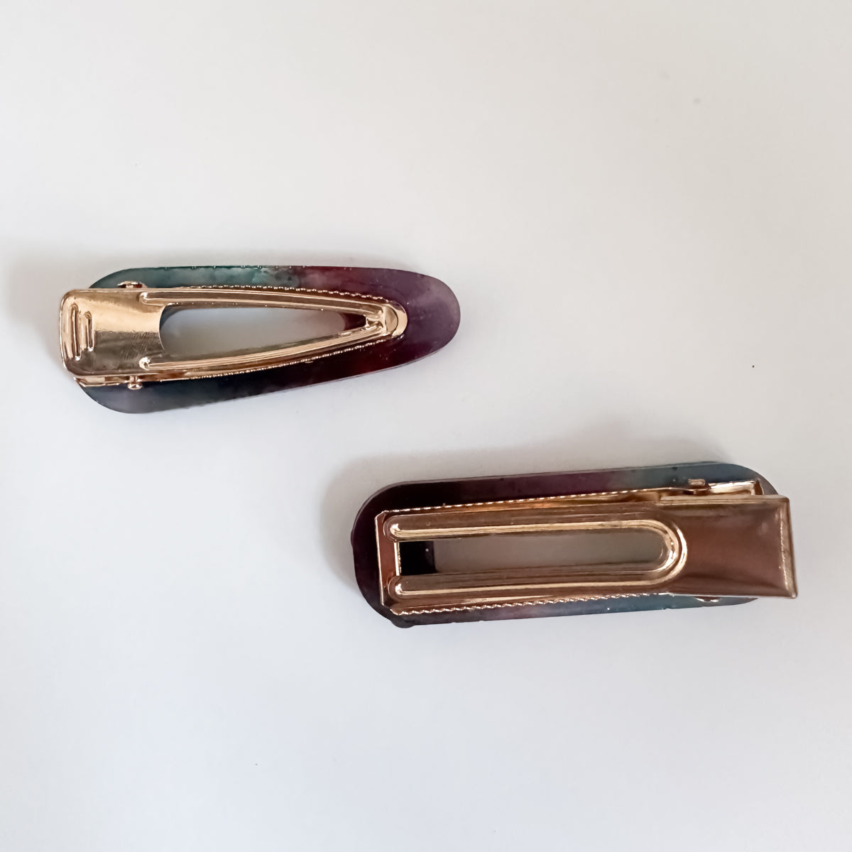 END OF LINE - Blue and Red with Silver Glitter Resin Hair Clips