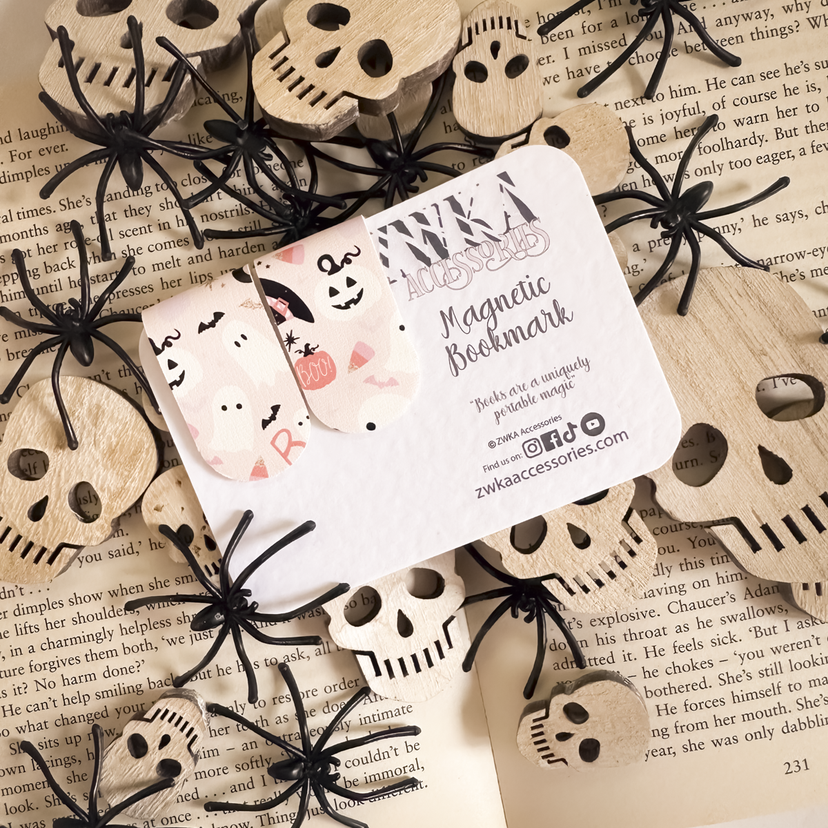 Pink Halloween Magnetic Bookmarks | Spooky Season Page Keepers