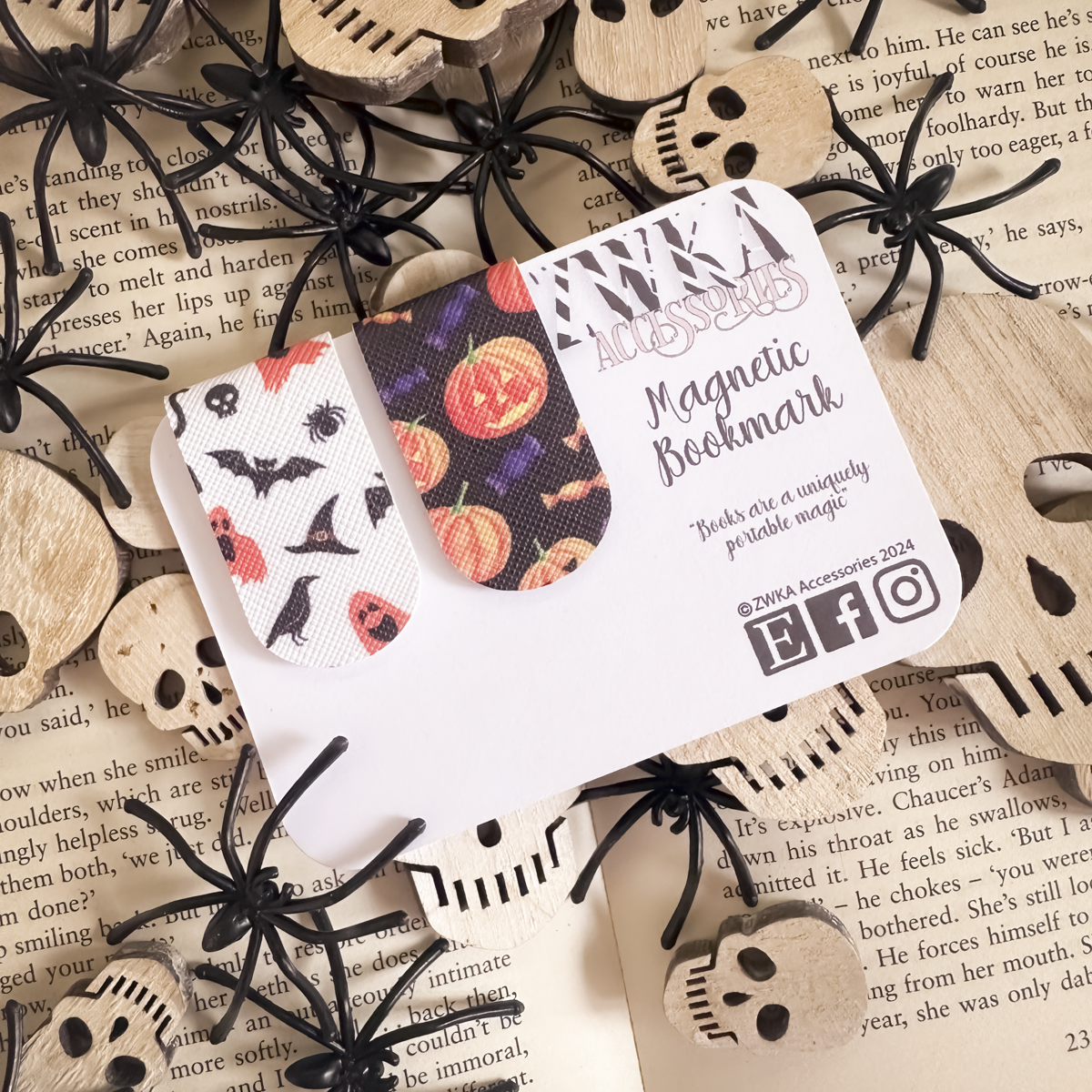 Black & White Halloween Magnetic Bookmarks | Spooky Season Page Keepers