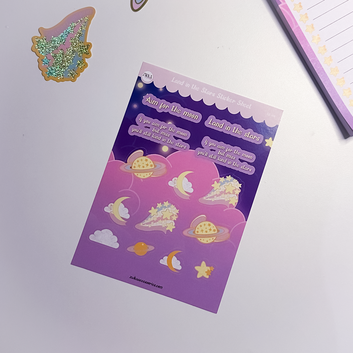 Mini celestial stickers with stars, moons, and clouds from Land in the Stars collection