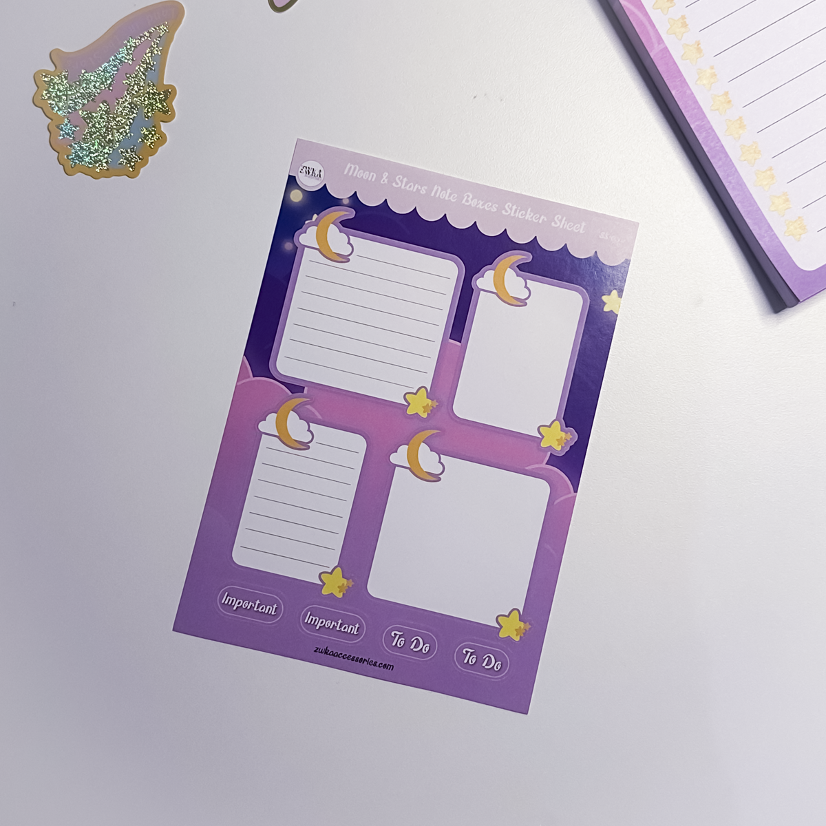 Land in the Stars note boxes sticker sheet with lined and plain boxes