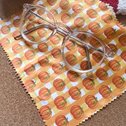Gingham Pumpkin & Mushroom Glass Cleaning Cloth | Autumn Lens Cloth for Glasses & Screens