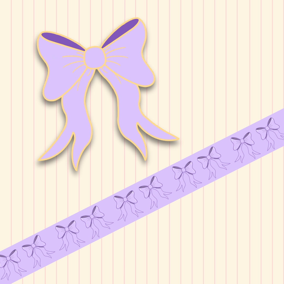 Little Bow Enamel Pin & Washi Tape Bundle | Pink, Lilac & Powder Blue Bow Stationery Set