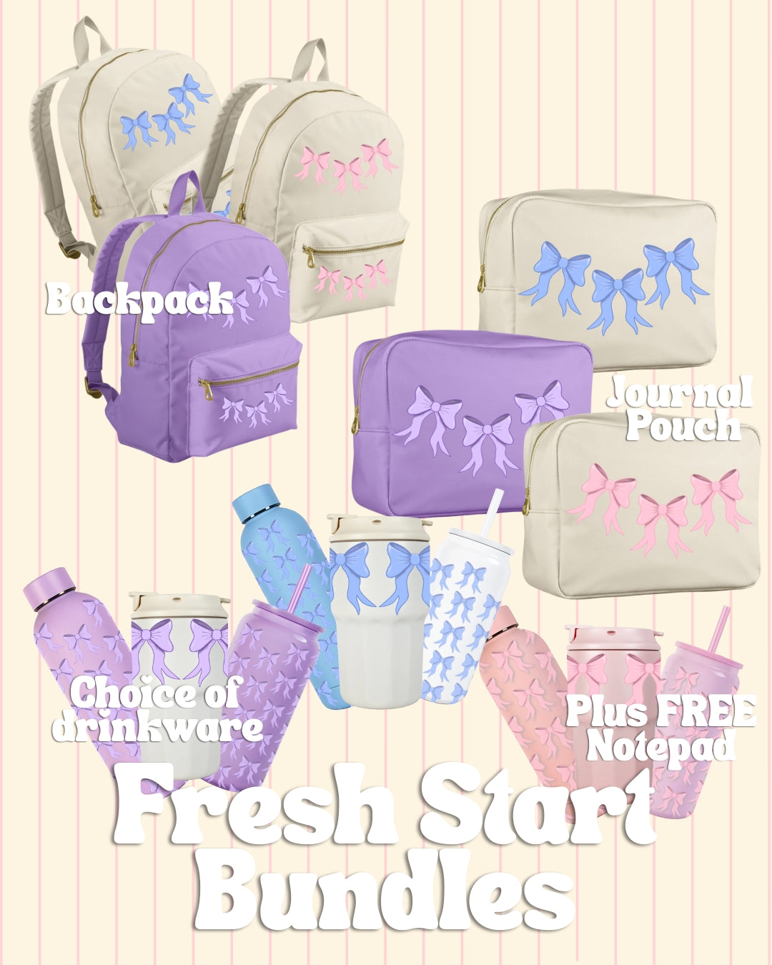 Fresh Start Bundle featuring backpack, journal pouch and drinkware