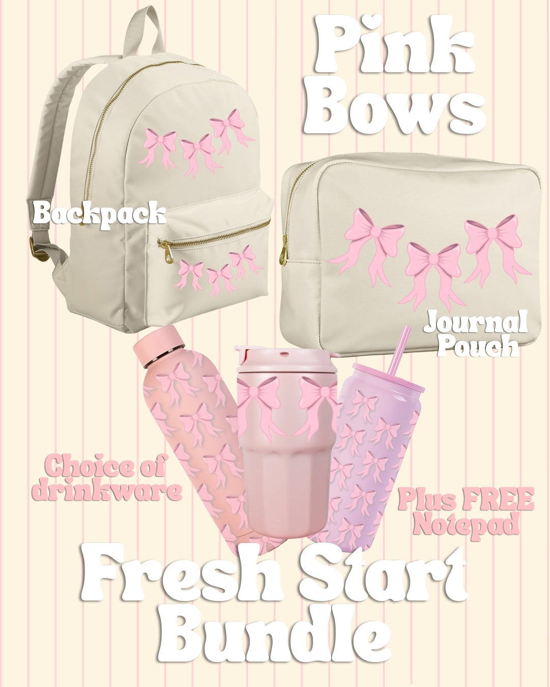 Pink Bow backpack and journal pouch bundle