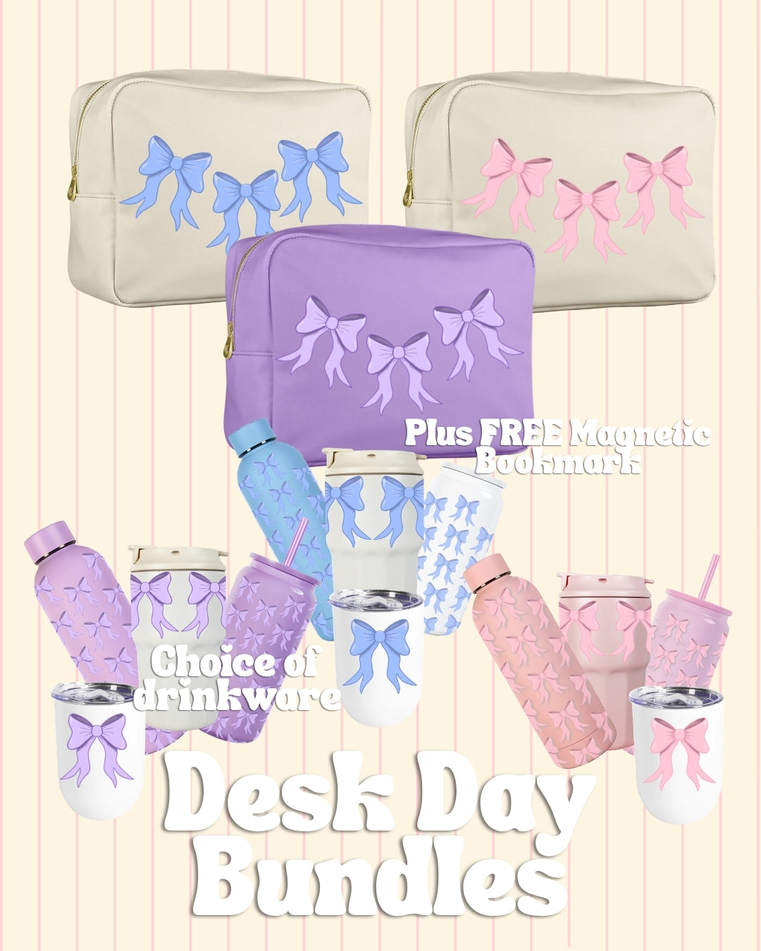 Desk Day Bundle with journal pouch, magnetic bookmarks and drinkware