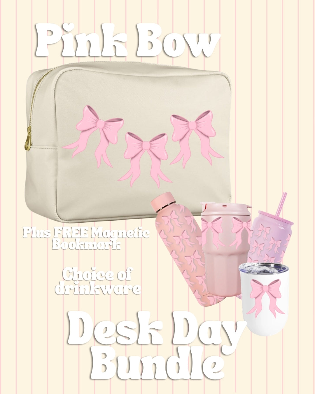 Pink Bow journal pouch stationery bundle