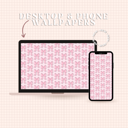 Pink and Green Bow Desktop & Phone Wallpaper Bundle