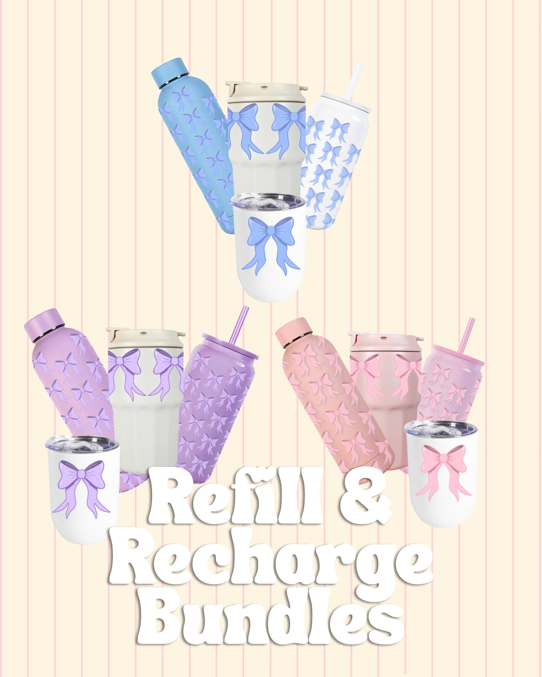Bow travel mug, water bottle and tumbler set