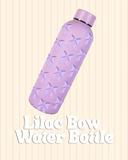 Cute insulated water bottle with lilac bow design