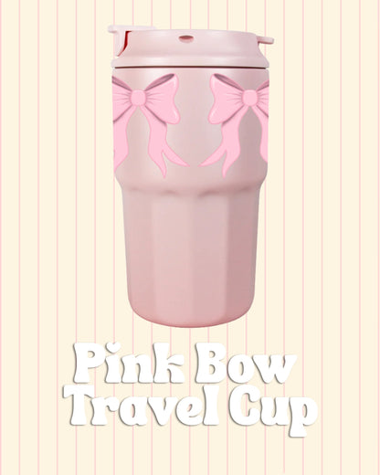 Pink bow coffee travel mug