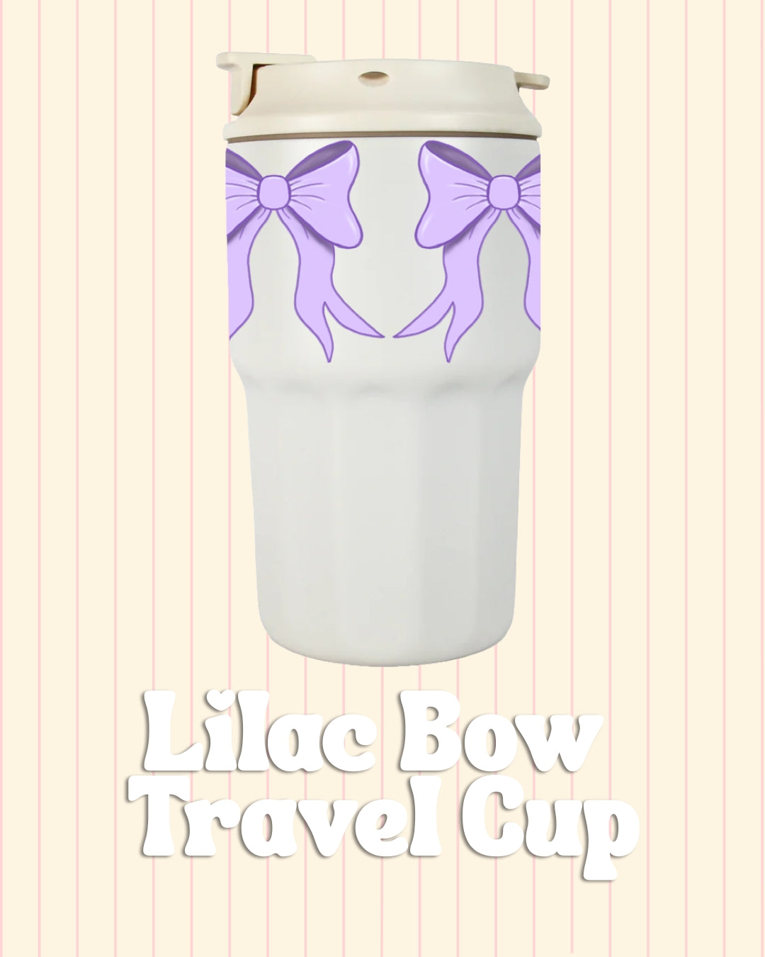 Cute insulated travel mug with lilac bow design