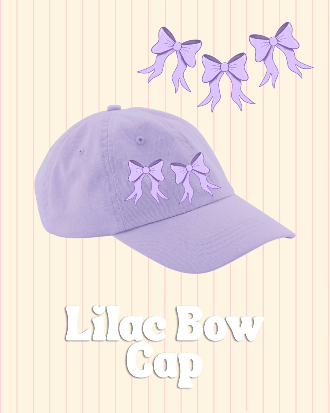 Adjustable cotton baseball cap with lilac bow design