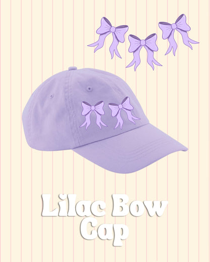 Adjustable cotton baseball cap with lilac bow design