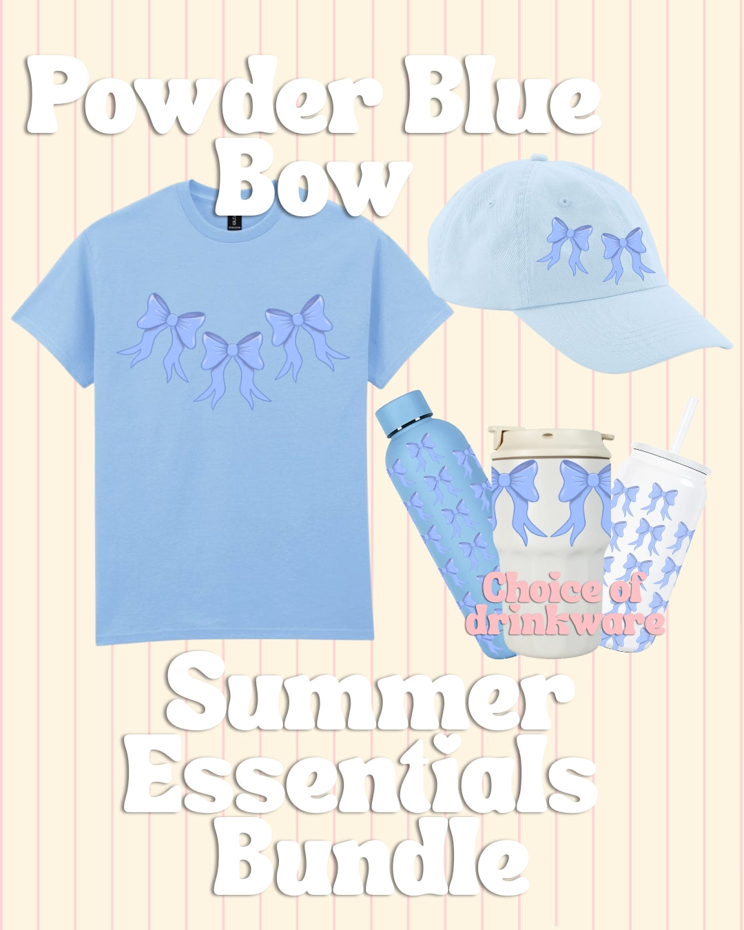 Cute powder blue bow summer essentials gift bundle