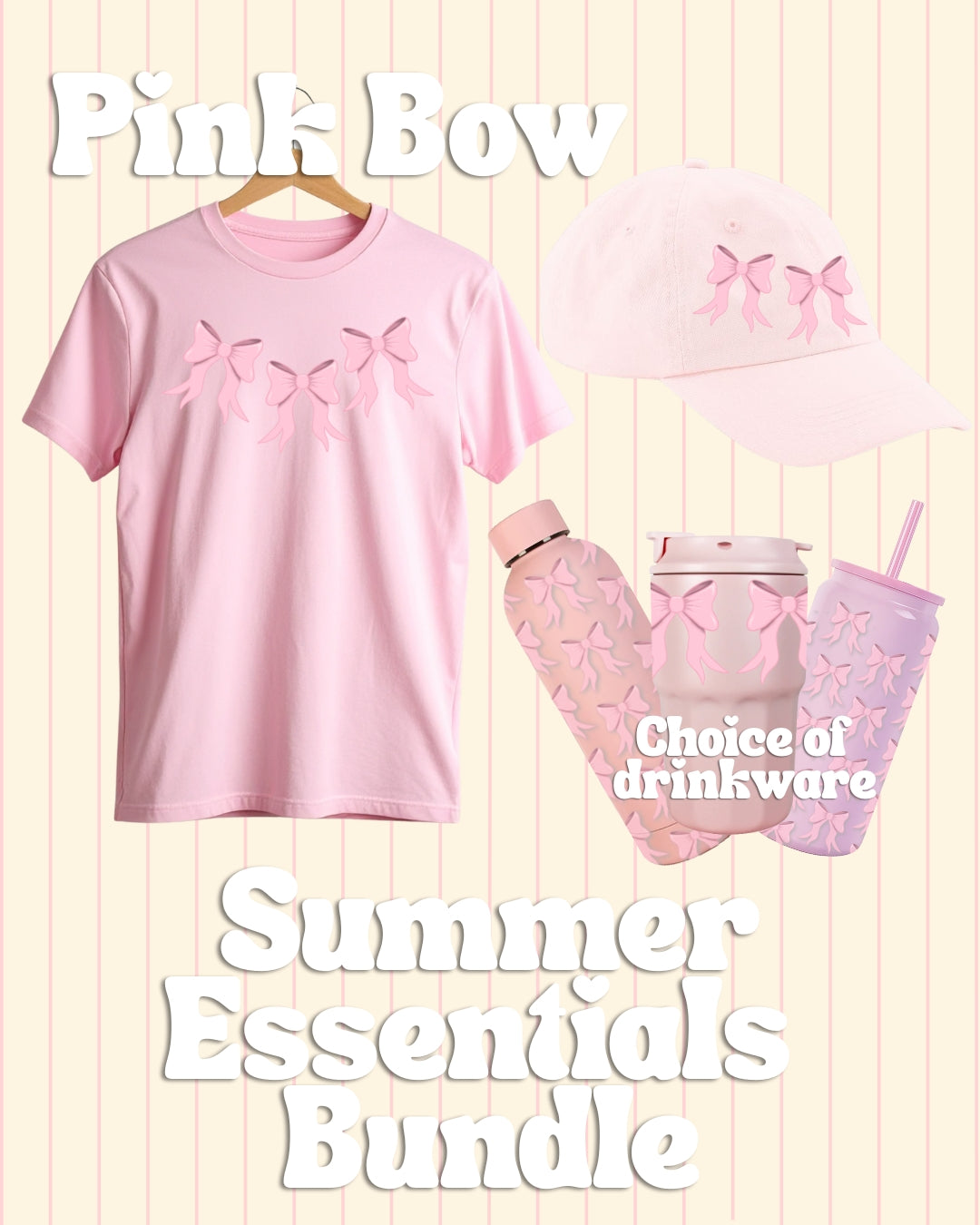 Pink bow T-shirt and cap with drinkware