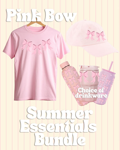 Pink bow T-shirt and cap with drinkware