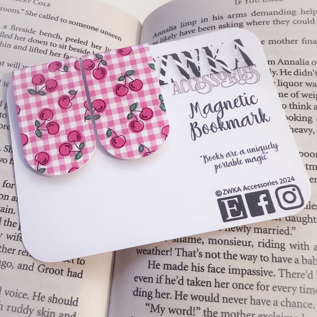 Pink gingham magnetic page marker