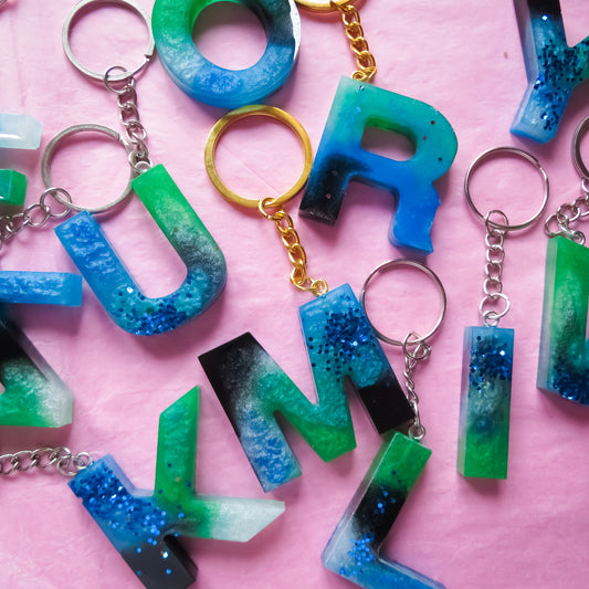 Blue, Black and Green Alphabet Initial Keyring