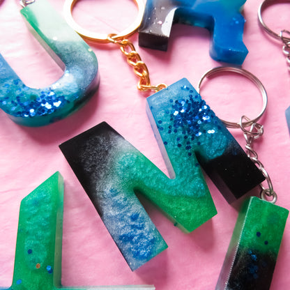 Blue, Black and Green Alphabet Initial Keyring