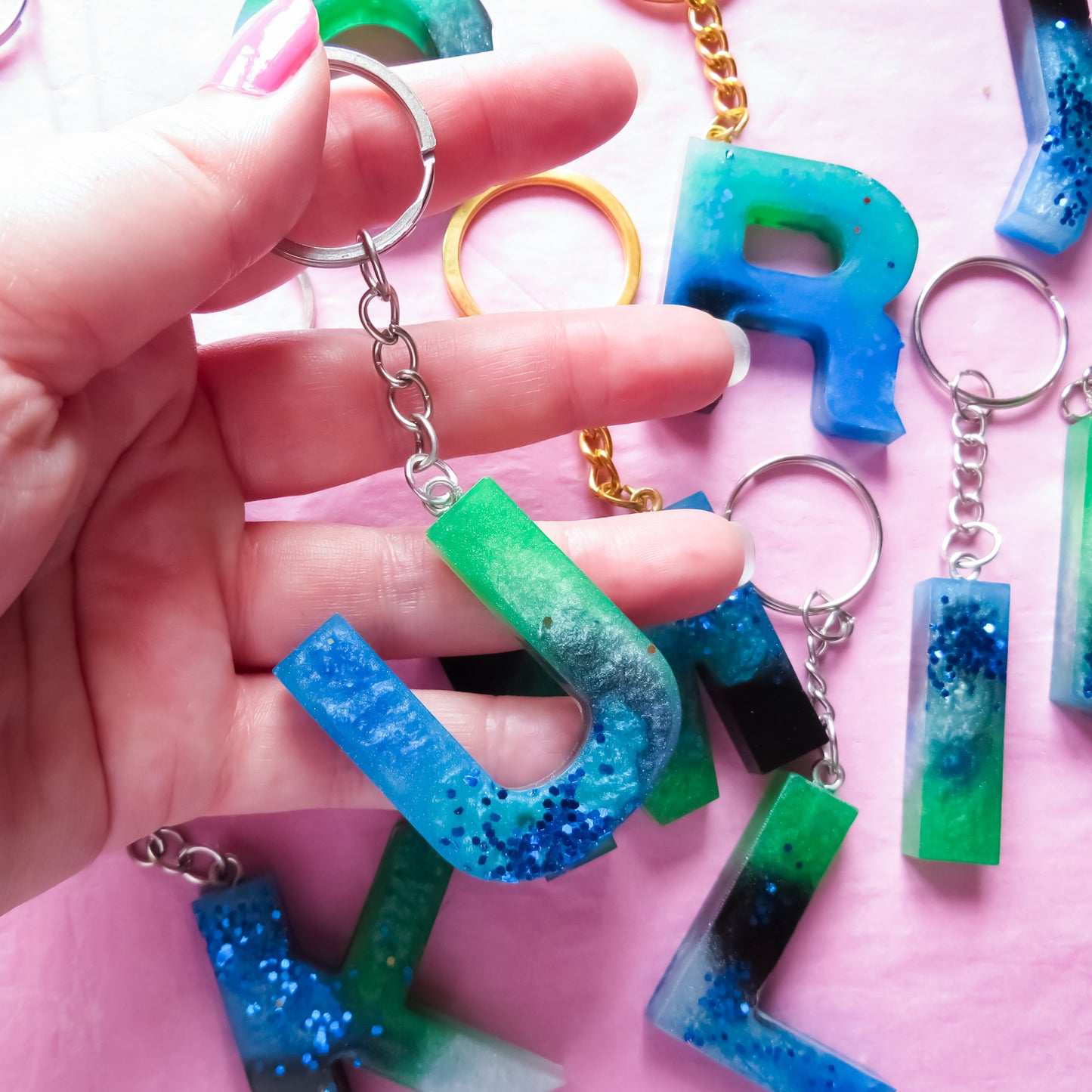 Blue, Black and Green Alphabet Initial Keyring