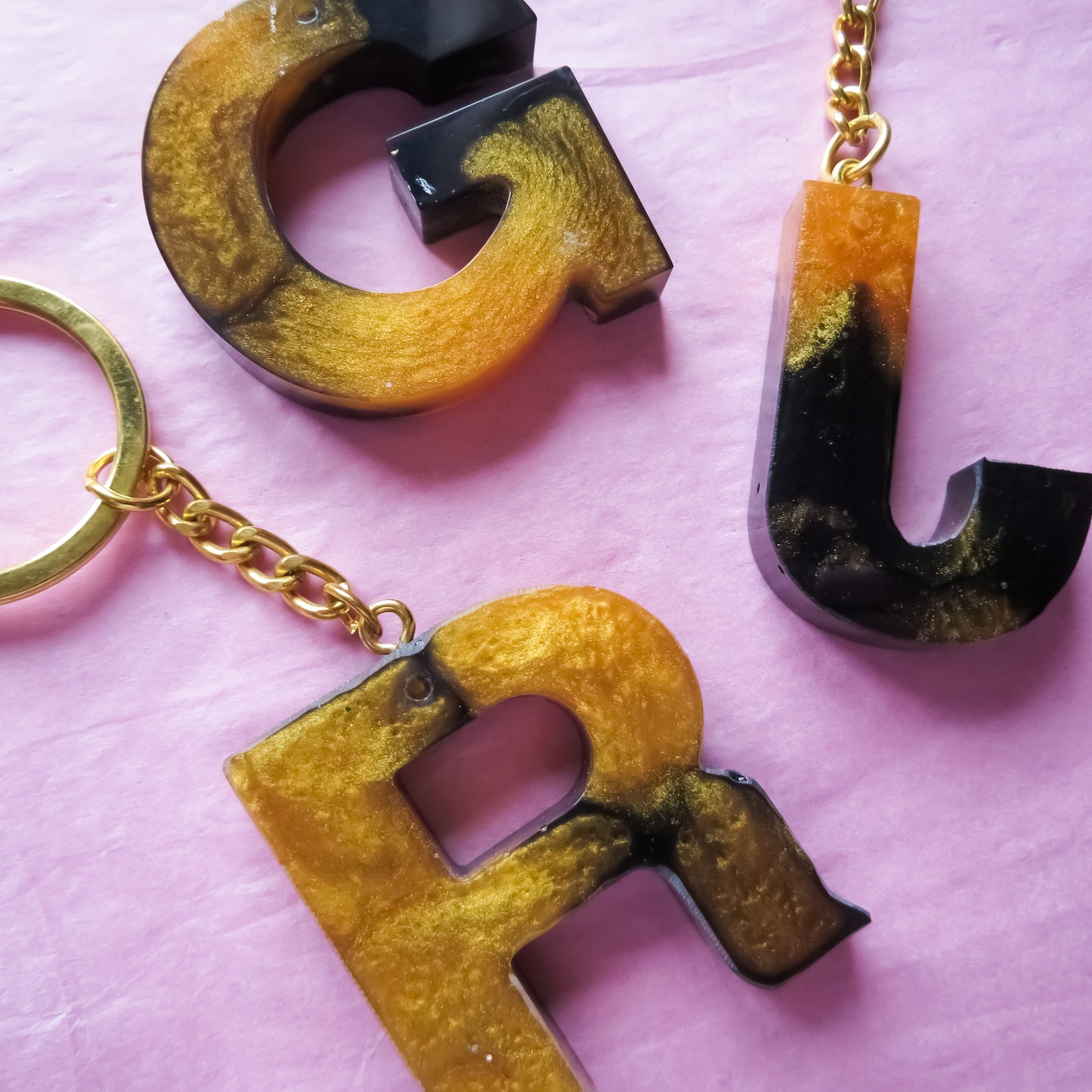 Black and Gold Alphabet Initial Keyring