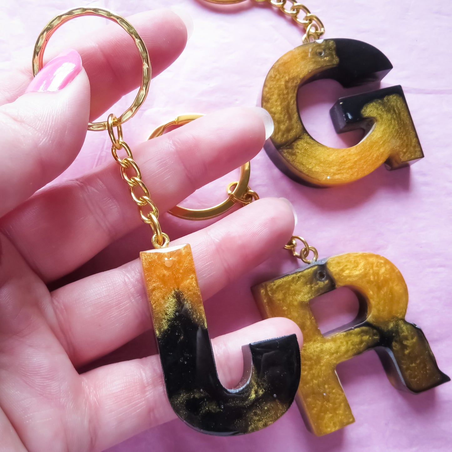 Black and Gold Alphabet Initial Keyring