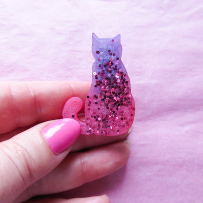 Pink and Purple Cat Brooch