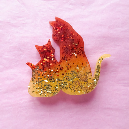 Red and Gold Cat and Kitten Brooch